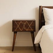 Inlay Geo Brass Bedside Table - Chestnut - R&R Furniture Gallery (Fountain Valley, CA)