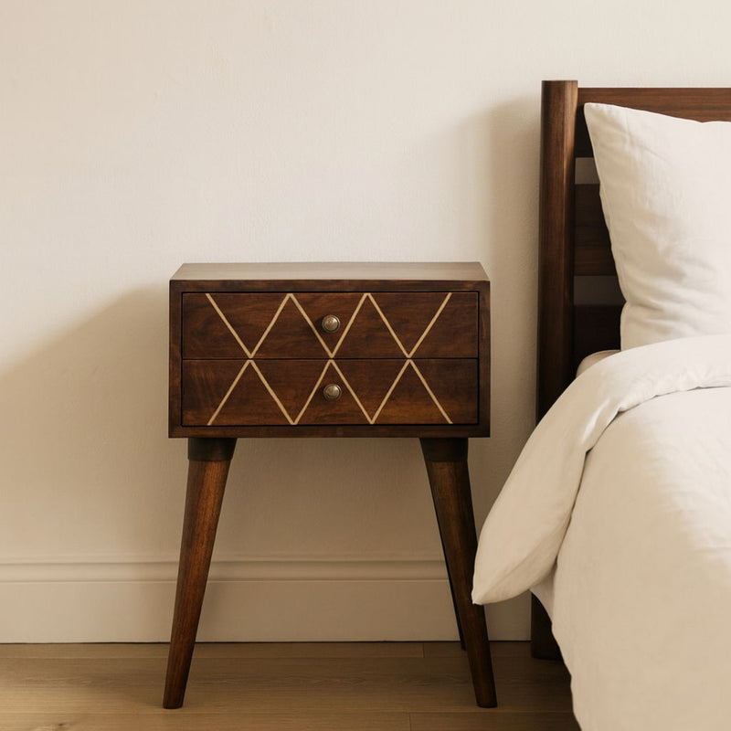 Inlay Geo Brass Bedside Table - Chestnut - R&R Furniture Gallery (Fountain Valley, CA)
