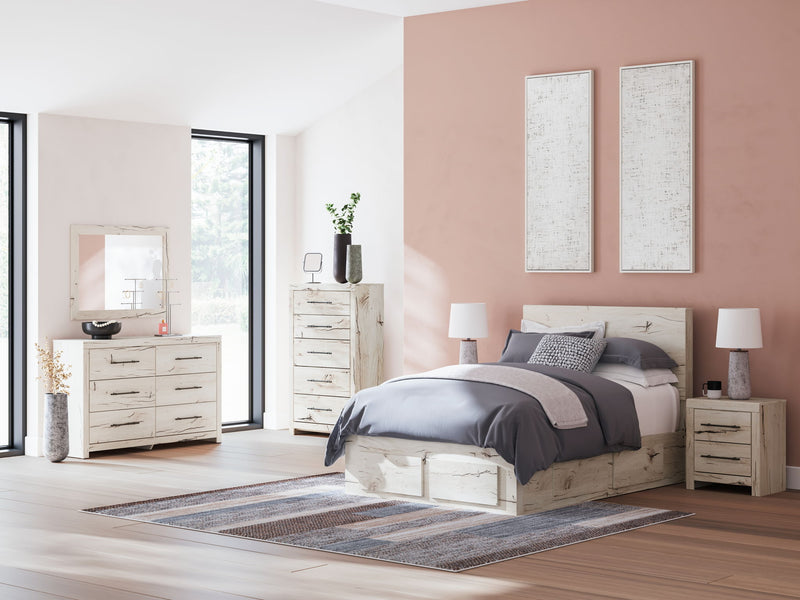 Benchcraft Lawroy 8+ Piece Storage Bedroom Set with beds, dressers, and nightstands arranged in a modern bedroom setting.