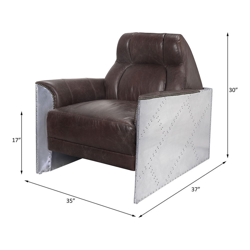 Brancaster - Accent Chair - Espresso Top Grain Leather & Aluminum - R&R Furniture Gallery (Fountain Valley, CA)