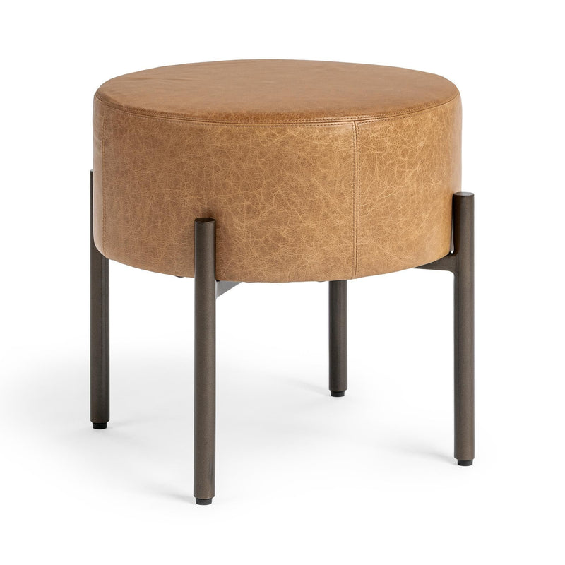 Classic Home Aimie accent stool with a wooden seat and tapered legs, perfect for adding style to living spaces.