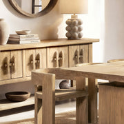 Jennifer Taylor Home Rowan sideboard with natural wood finish and lower shelf, showcasing a modern storage solution with clean lines.