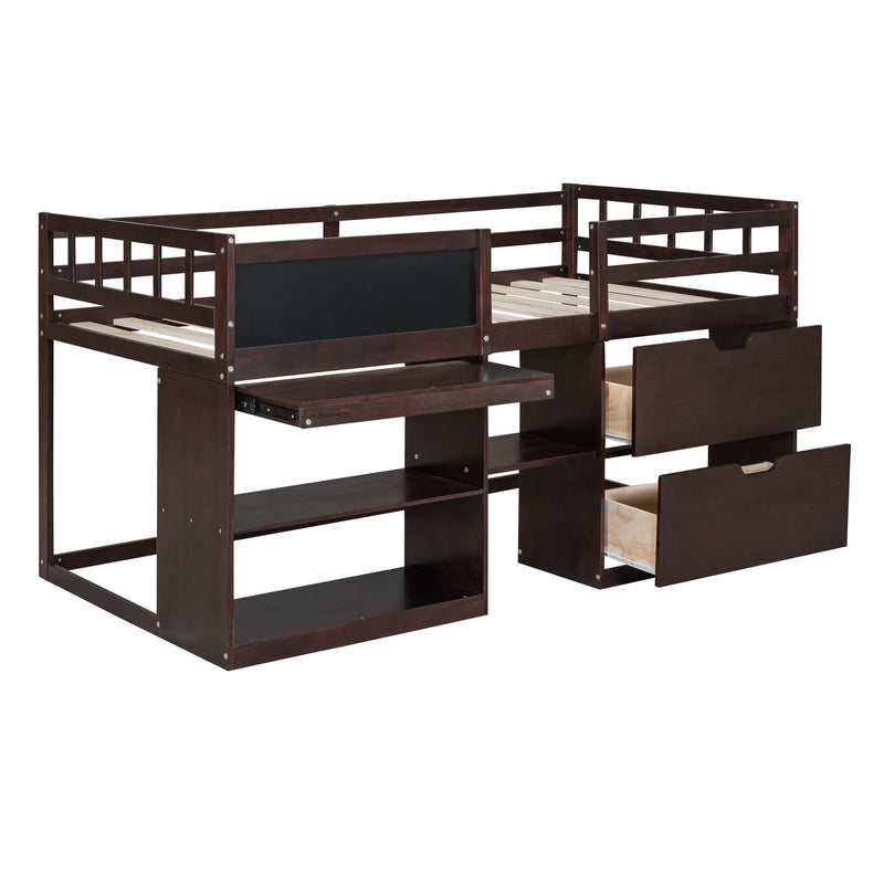 Low Loft Bed With Rolling Desk, Shelf And Drawers - R&R Furniture Gallery (Fountain Valley, CA)