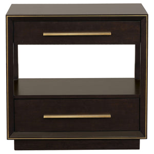 2 Drawer Nightstand With Trim And USB Charging - Brown