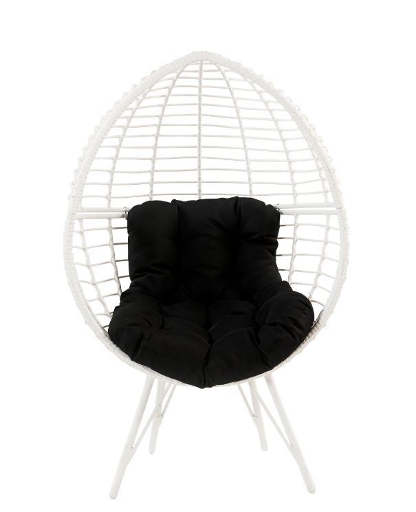 Galzed - Patio Lounge Chair - Black Fabric & White Wicker - R&R Furniture Gallery (Fountain Valley, CA)