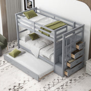 DreamHaus bunk bed with trundle and staircase, featuring sturdy wood construction and space-saving design for children's bedroom.