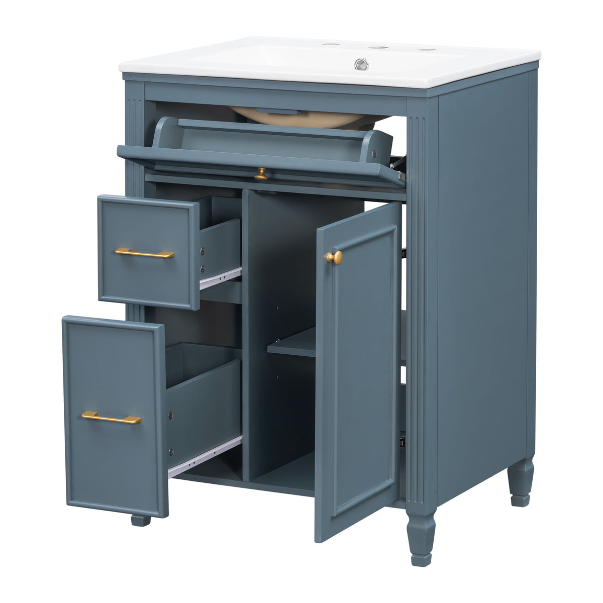Freestanding Bathroom Vanity With Sink, Soft Close Door, Tip Out Drawer