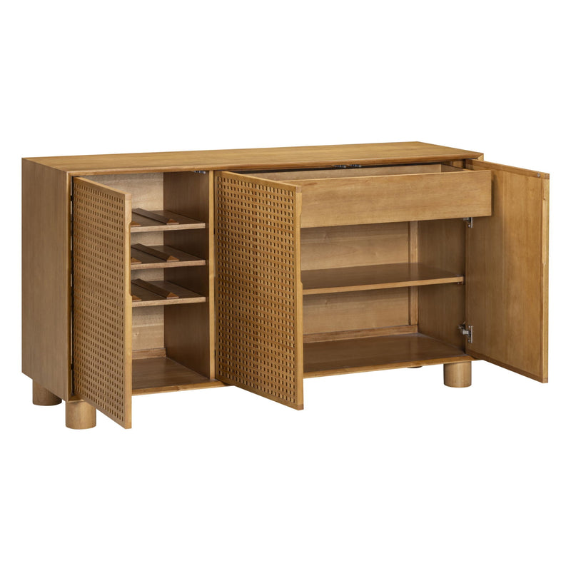 TOV Furniture Miles 3-door natural wood sideboard with sleek modern design, featuring three spacious doors and minimalist style.