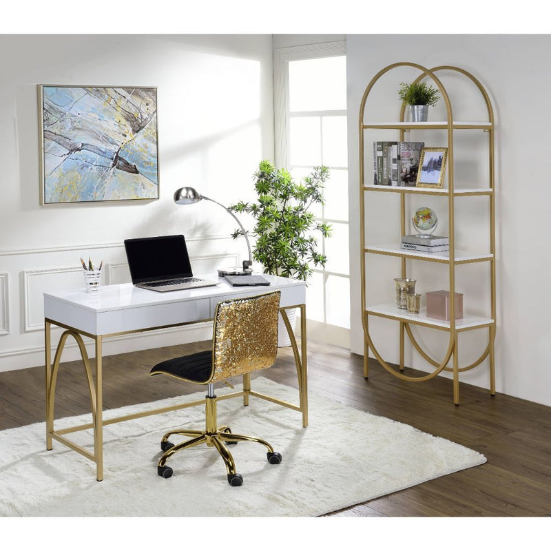 Lightmane - Writing Desk (Same Ac00900) - White High Gloss & Gold - R&R Furniture Gallery (Fountain Valley, CA)