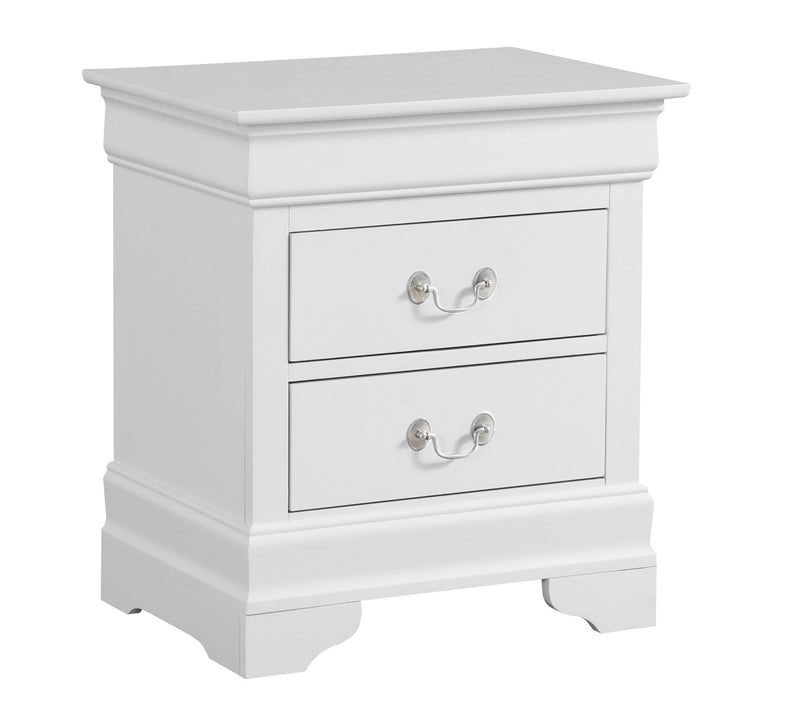 Louis Phillipe wood accent nightstand with a smooth finish and a single drawer, showcasing elegant craftsmanship and natural wood grain.