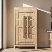 Jennifer Taylor Home Rowan storage cabinet with double doors in natural finish, accent furniture for home organization.
