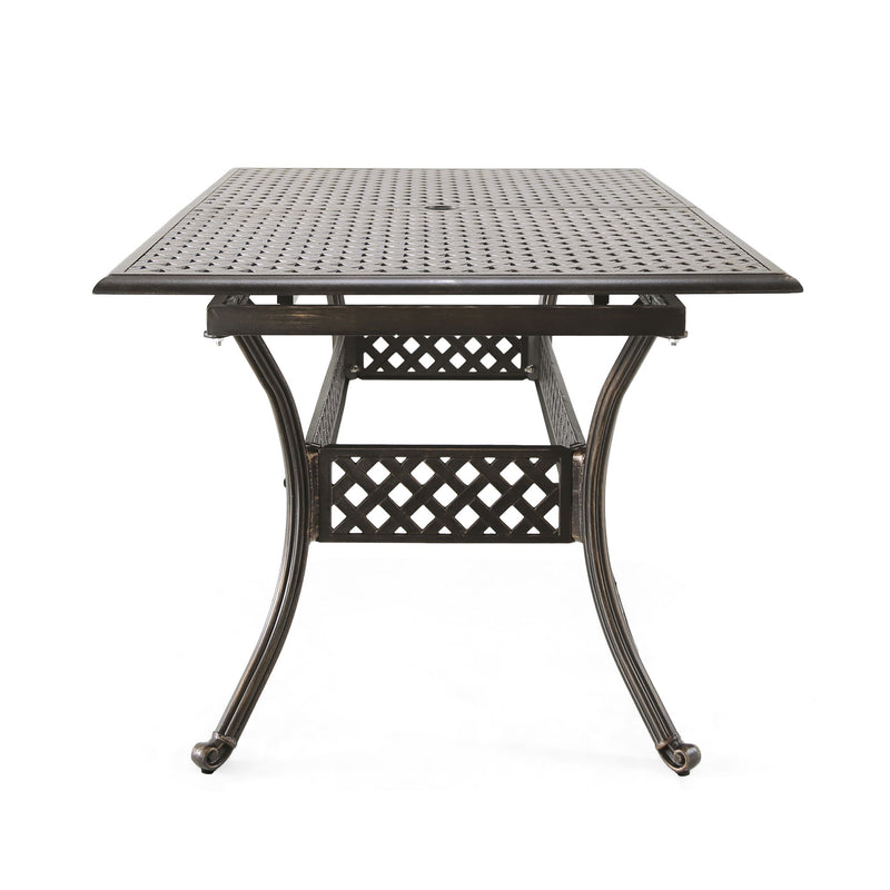 Outdoor Expandable Dining Table With Umbrella Holder, Lattice Pattern And Curved Legs - Black - R&R Furniture Gallery (Fountain Valley, CA)