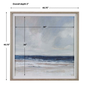 Uttermost Distant Land framed print with blue tones, showcasing a scenic landscape in a stylish frame.