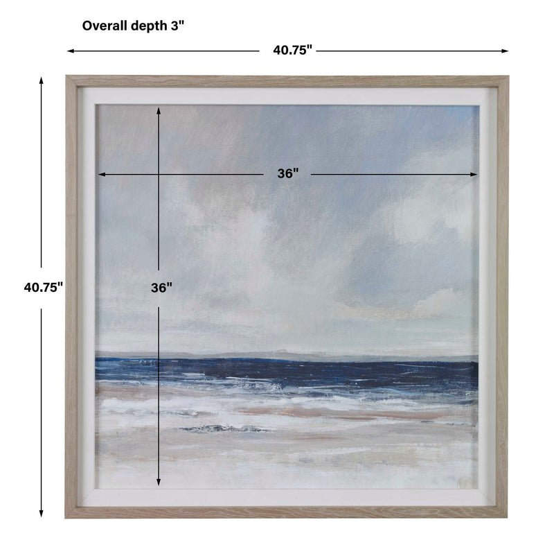 Uttermost Distant Land framed print with blue tones, showcasing a scenic landscape in a stylish frame.