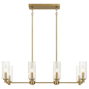 Willow - 8 Lights Island With Clear Ribbed Pendant Lamp Satin - Antique Brass / Clear / Gold - R&R Furniture Gallery (Fountain Valley, CA)