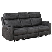 Hirah - Motion Sofa - Dark Gray Polish Microfiber - R&R Furniture Gallery (Fountain Valley, CA)