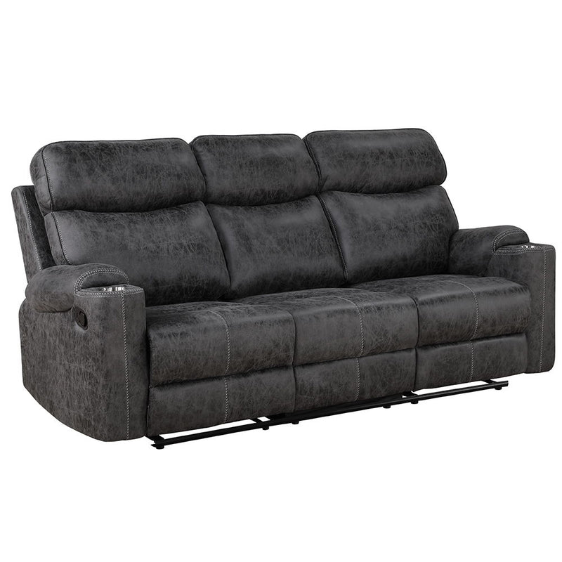 Hirah - Motion Sofa - Dark Gray Polish Microfiber - R&R Furniture Gallery (Fountain Valley, CA)