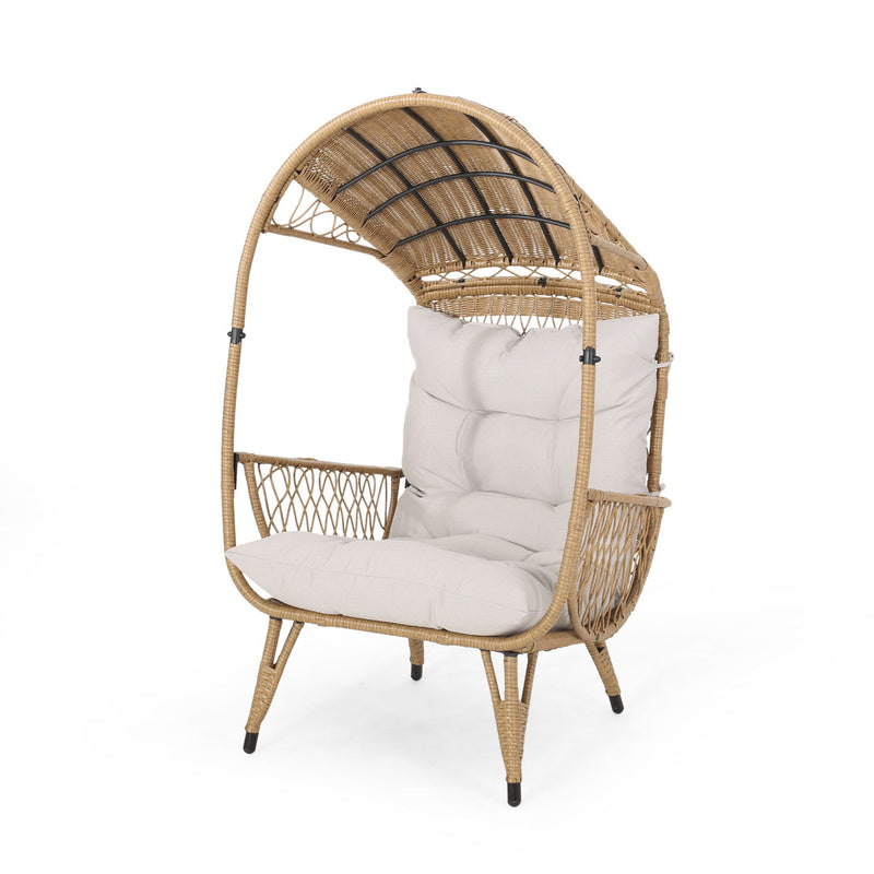 Noble House outdoor wicker standing basket chair with cushion, accent chair, stylish garden seating with comfortable cushion