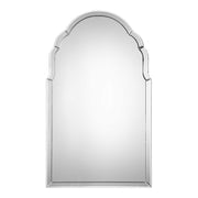 Brayden Pearl Silver frameless arched wall mirror by Uttermost, showcasing a sleek, modern design with a smooth silver finish.