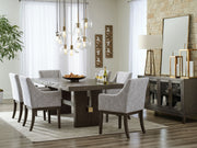 Signature Design by Ashley 8-piece dining room set with a table, chairs, and matching buffet in a modern wood finish.
