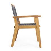 Pair of Noble House outdoor rope dining chairs set, featuring woven rope seats and sturdy metal frames for patio seating.