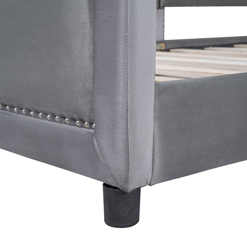 Upholstered Daybed With Classic Stripe Shaped Headboard - R&R Furniture Gallery (Fountain Valley, CA)