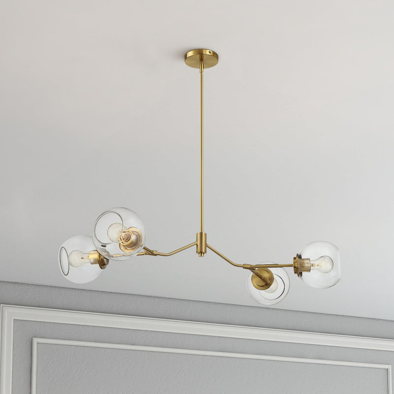 Ashcroft Furniture Jewel 4 Lights chandelier with clear and gold accents, ceiling hanging light fixture with elegant design.