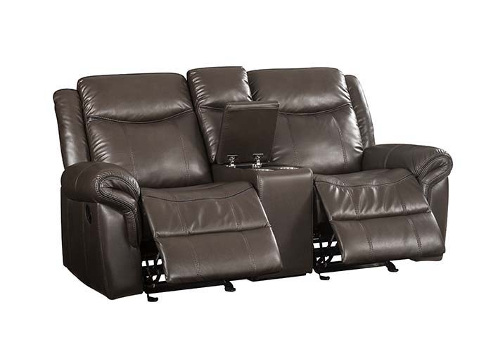 Lydia - Motion Loveseat With USB & Console - Brown Leather Aire - R&R Furniture Gallery (Fountain Valley, CA)