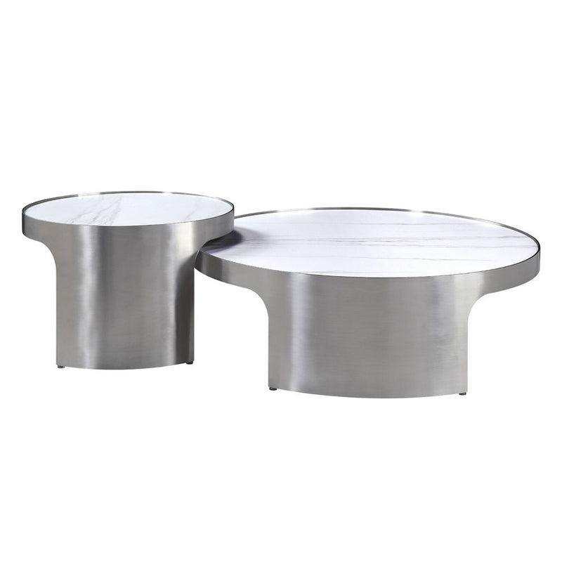 Abilene - Nesting Coffee Table Set - Marble Top & Brush Silver - R&R Furniture Gallery (Fountain Valley, CA)
