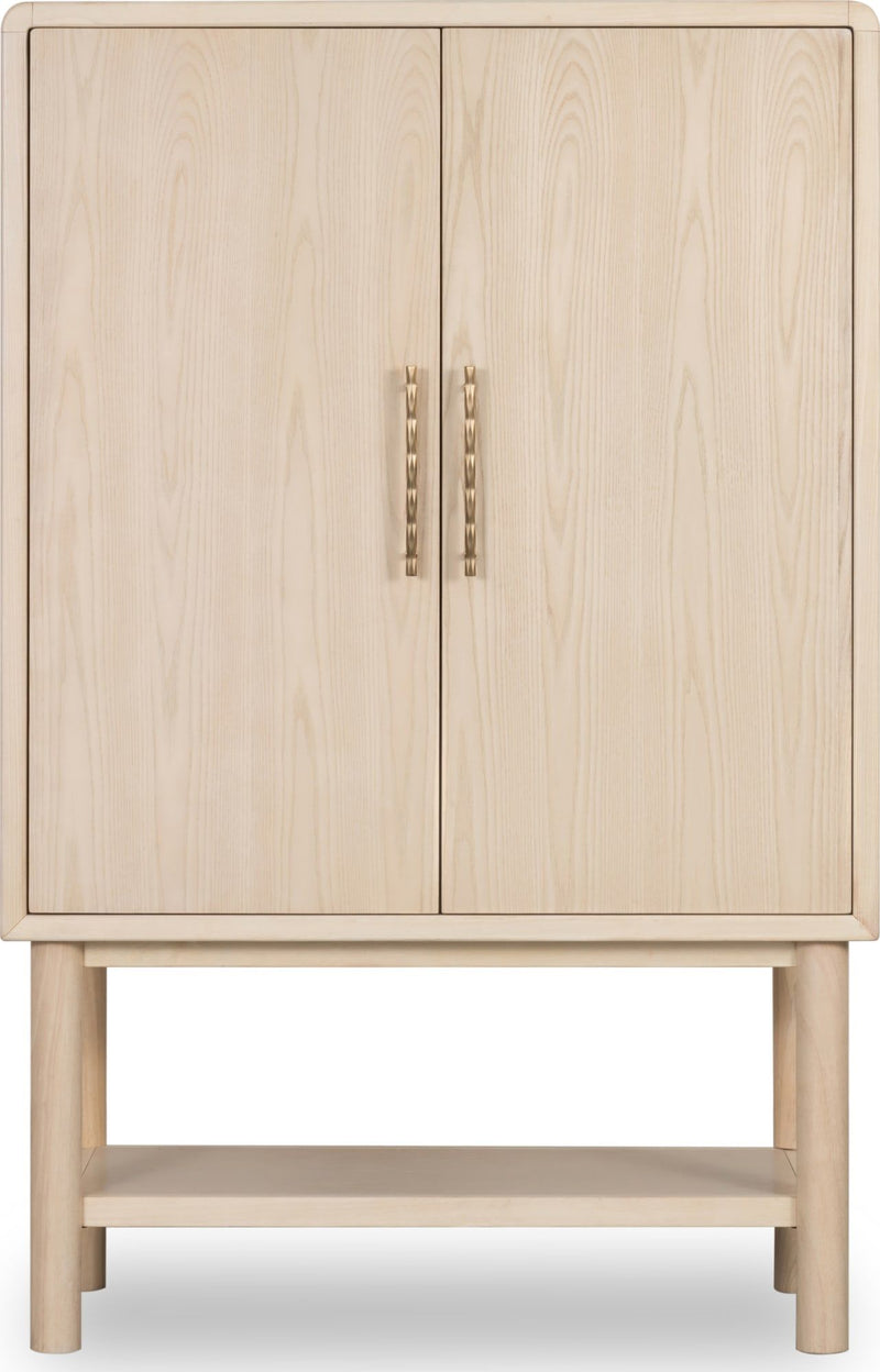 Zinnia Two Door Ash Wood Bar Cabinet in White Sand