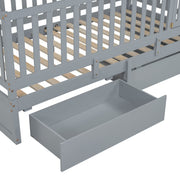 DreamHaus storage daybed with fence guardrails, two drawers, convertible into independent floor bed and daybed, in a modern design.