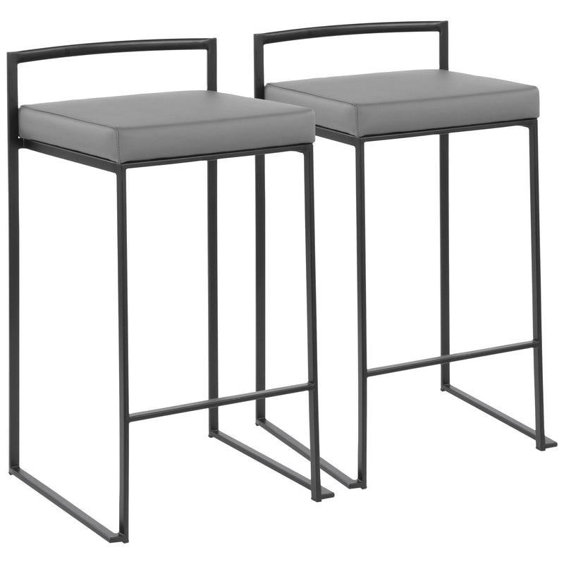 Lumi Source Fuji contemporary style stackable counter stool set with sleek design and wooden legs, ideal for modern kitchen or bar area.