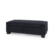 Noble House textured fabric ottoman bench with hinged lid, featuring a soft, woven surface and sturdy wooden legs.