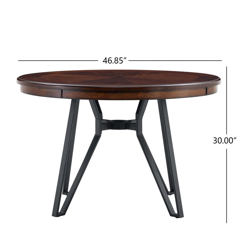 Mid Century Modern Round Dining Table With Metal Legs And Open Shelf - R&R Furniture Gallery (Fountain Valley, CA)