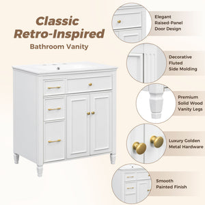 Freestanding Bathroom Vanity With Sink, Soft Close Door, Tip Out Drawer