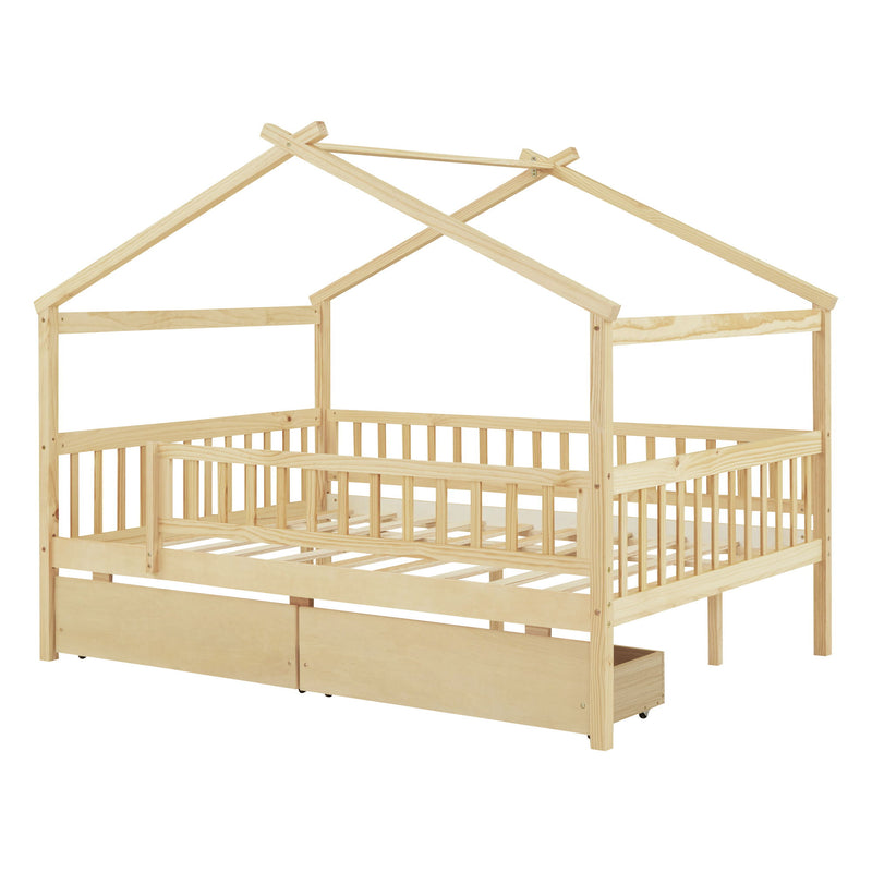 DreamHaus house bed with two built-in storage drawers, featuring a cozy design perfect for children’s bedrooms.