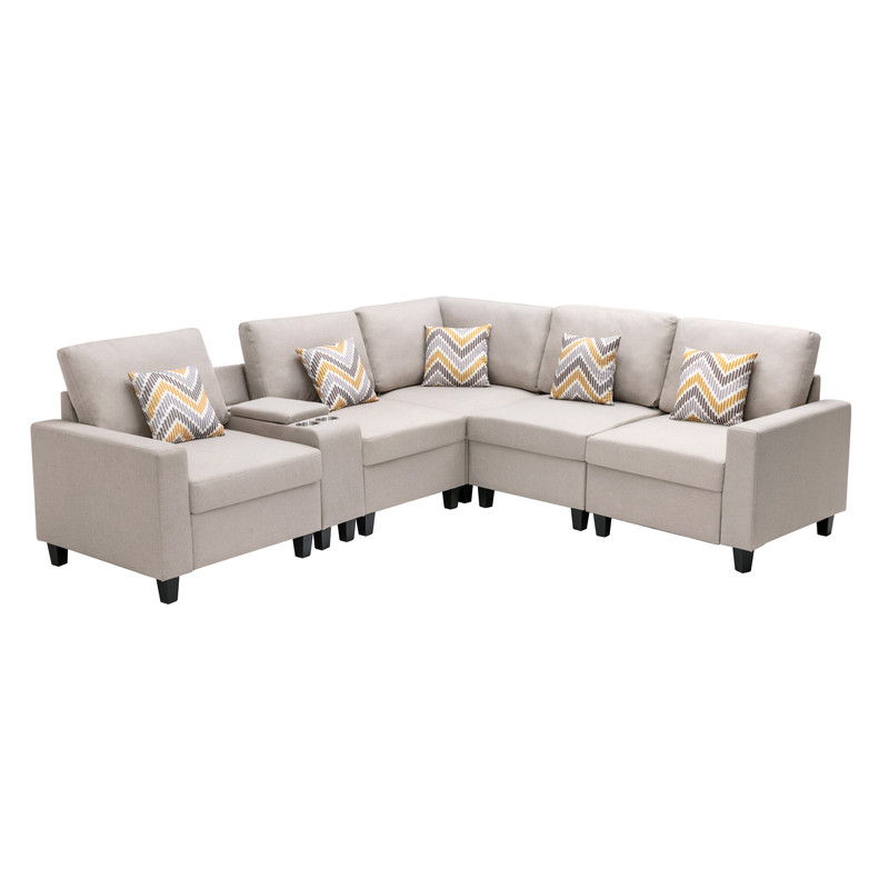 Nolan - Fabric 6 Piece Sectional Sofa With Pillows And Interchangeable Legs - R&R Furniture Gallery (Fountain Valley, CA)