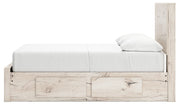 Signature Design by Ashley Lawroy panel bed with built-in storage drawers and a modern, sleek wood finish.