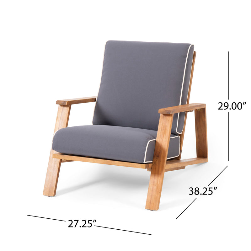 Noble House outdoor patio lounge chair with armrests, cushioned seat and backrest, ideal for outdoor relaxation and patio seating.