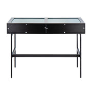 Lumi Source Emery contemporary console table with sleek wooden top and black metal legs, ideal for modern living spaces.