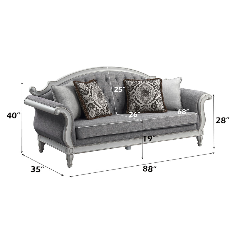 Florian - Sofa With 4 Pillows - Gray Fabric & Antique White - R&R Furniture Gallery (Fountain Valley, CA)