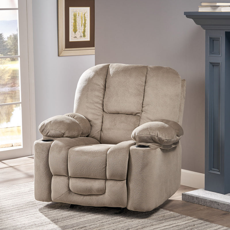 Luxurious Manual Recliner Chair With Skin-Friendly Fabric And Dual Cup Holders - R&R Furniture Gallery (Fountain Valley, CA)
