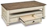 Realyn - Lift Top Cocktail Table - White / Brown - R&R Furniture Gallery (Fountain Valley, CA)