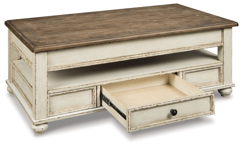 Realyn - Lift Top Cocktail Table - White / Brown - R&R Furniture Gallery (Fountain Valley, CA)