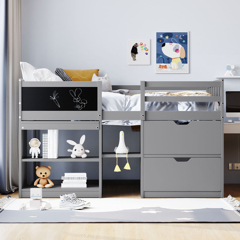 Low Loft Bed With Rolling Desk, Shelf And Drawers - R&R Furniture Gallery (Fountain Valley, CA)