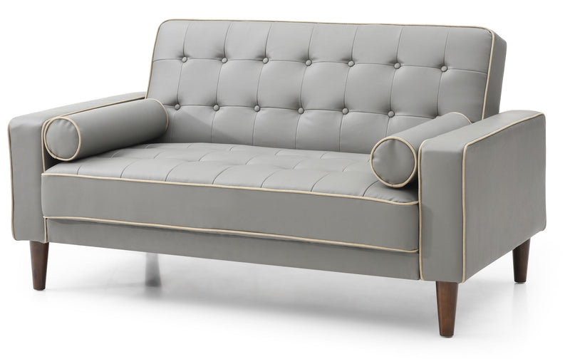 Contemporary Glory Furniture loveseat for two, stylish futon loveseat in neutral fabric with plush cushions and wooden legs.