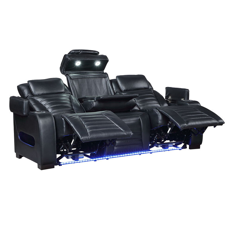 Ephron - Power Motion Sofa With Dropdown Table, Wireless Charging, Reading Light, Power Headrests & LED - Black - R&R Furniture Gallery (Fountain Valley, CA)