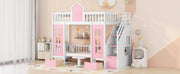 DreamHaus twin over twin bunk bed with changeable table, featuring upper bed, down desk, and versatile sleeping and workspace options.