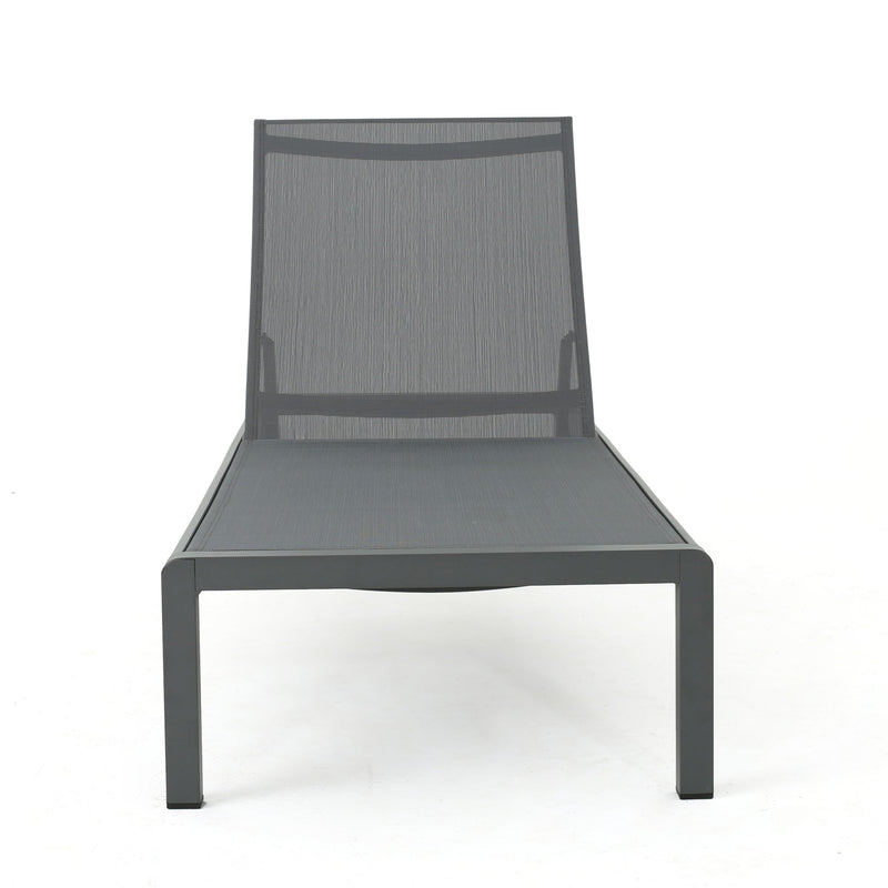 Noble House outdoor patio chaise lounge with five reclining positions, featuring a cushioned seat and adjustable backrest.