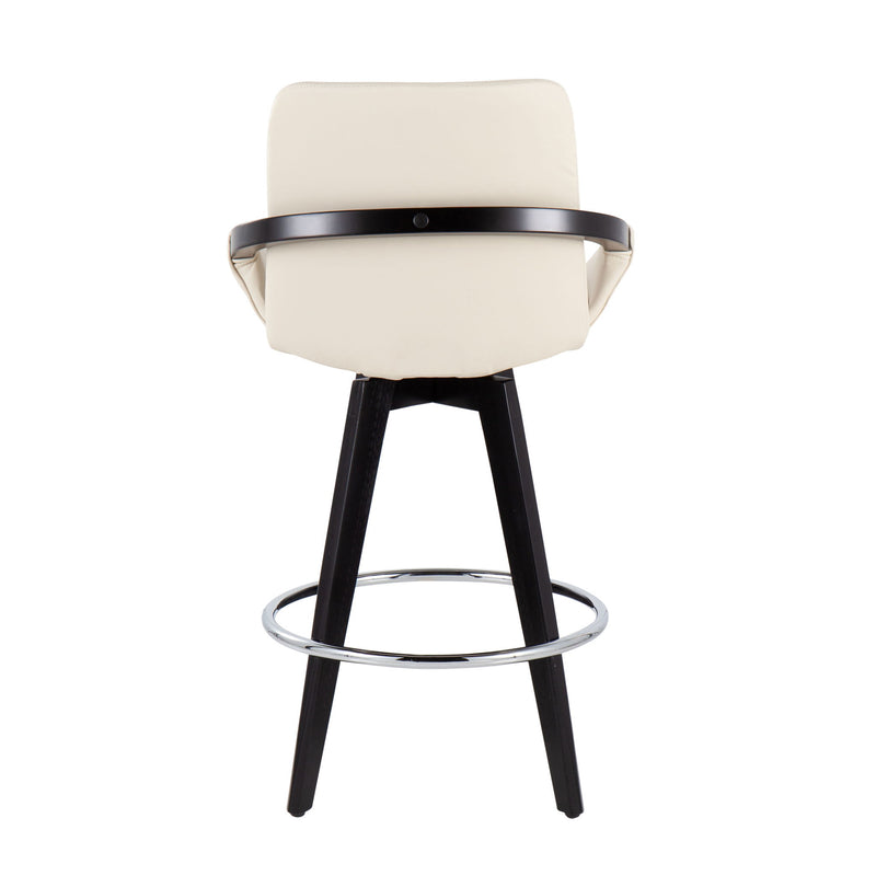 Lumi Source Cosmo fixed height counter stool set with swivel, round footrest, modern design, and sleek upholstery.